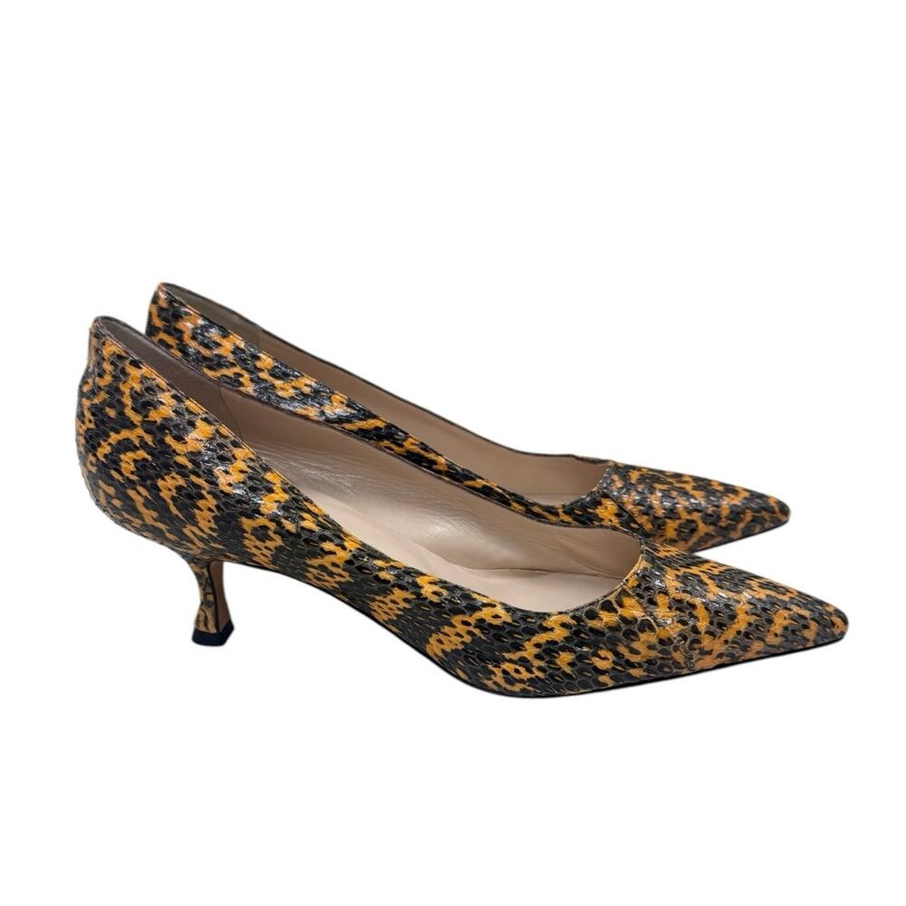 Manolo Blahnik Srila Black Orange Python Snake Kitten Heels Shoes Sz 41 EU New